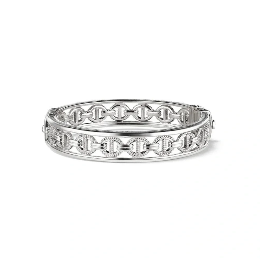 Judith Ripka 925 Sterling Silver Oval Link Vienna Bangle Bracelet - Picture 2 of 4